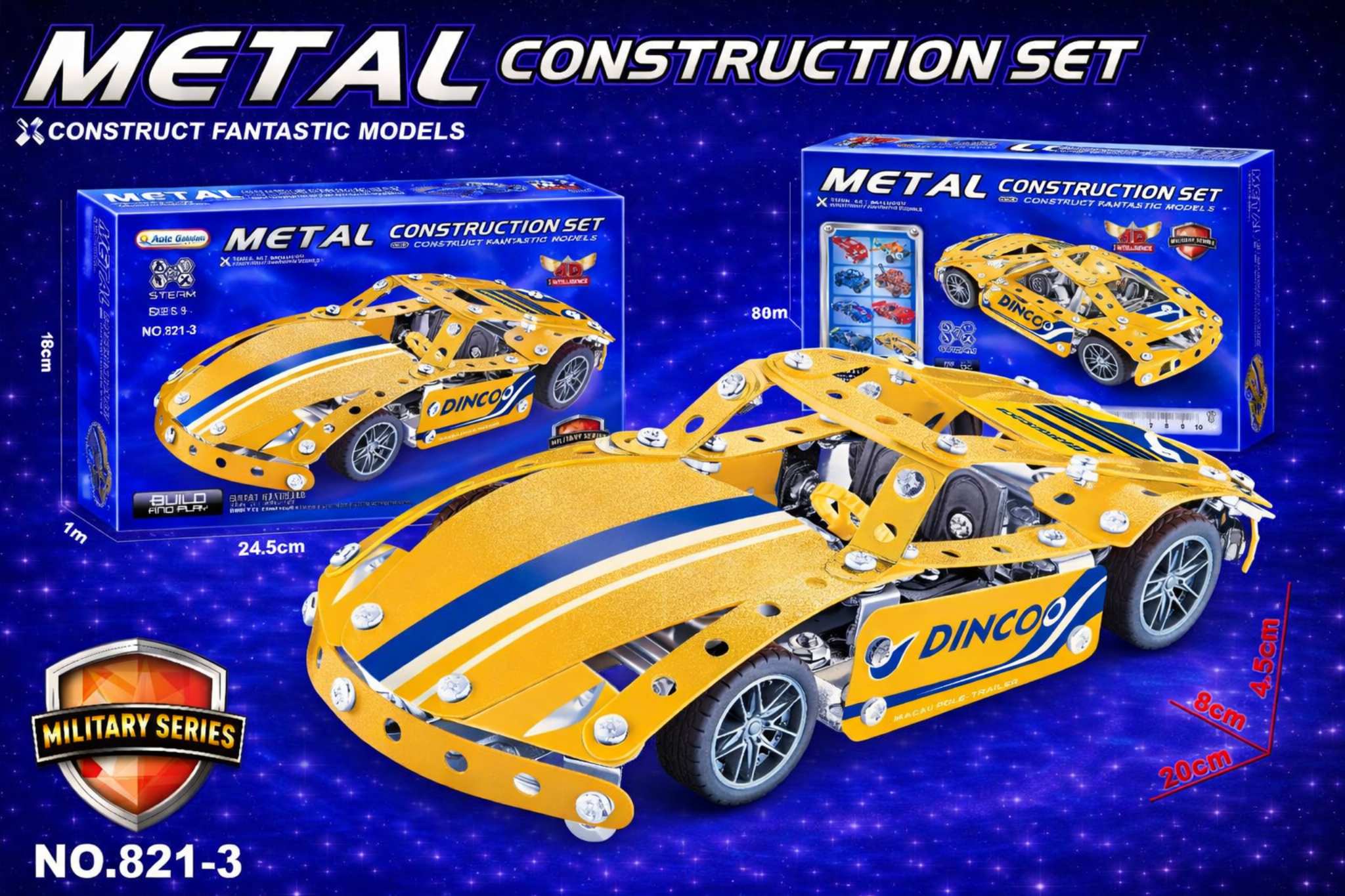 سيارة سباق صفراء معدنية للتركيب