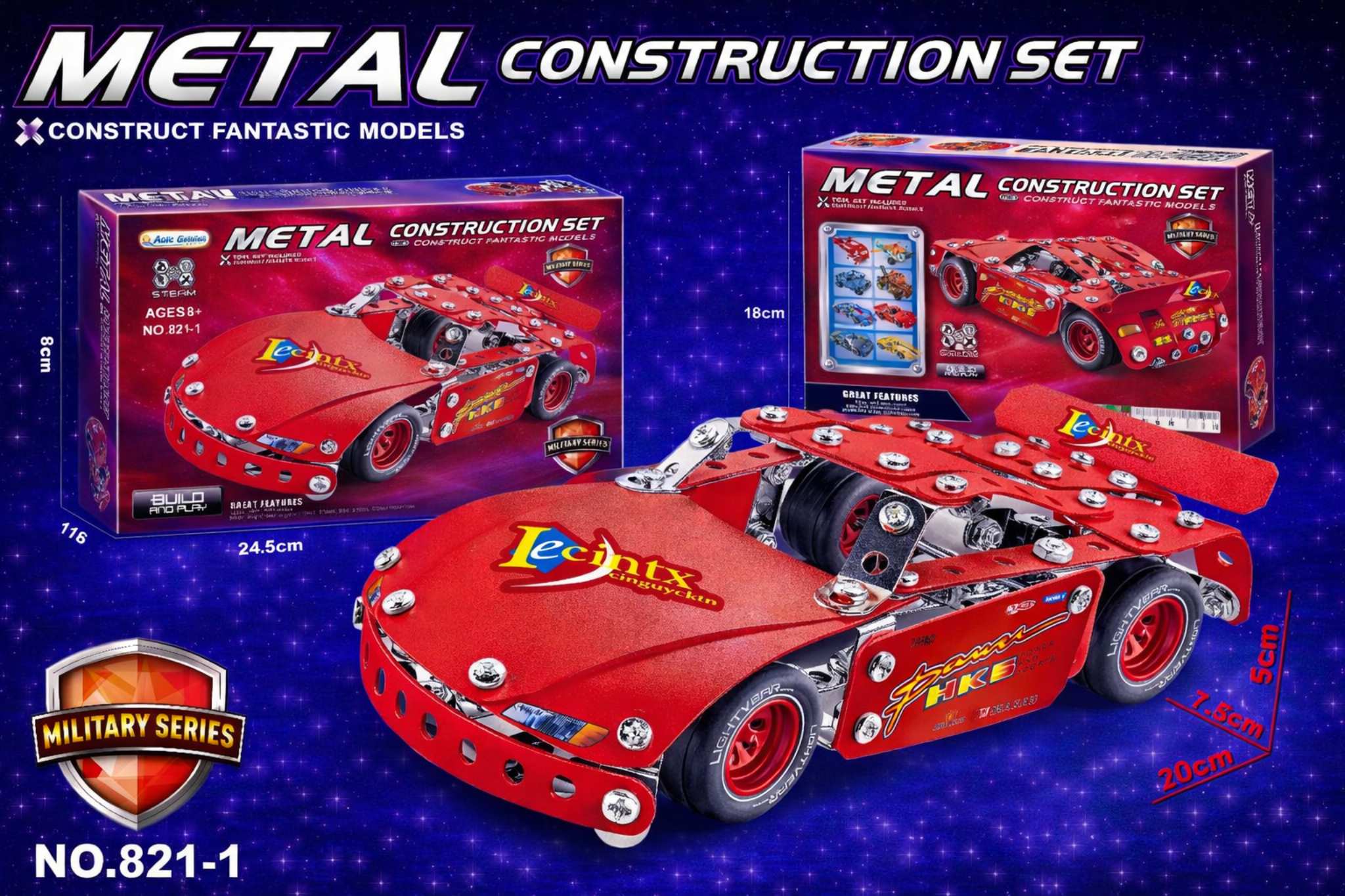 سيارة سباق حمراء معدنية للتركيب