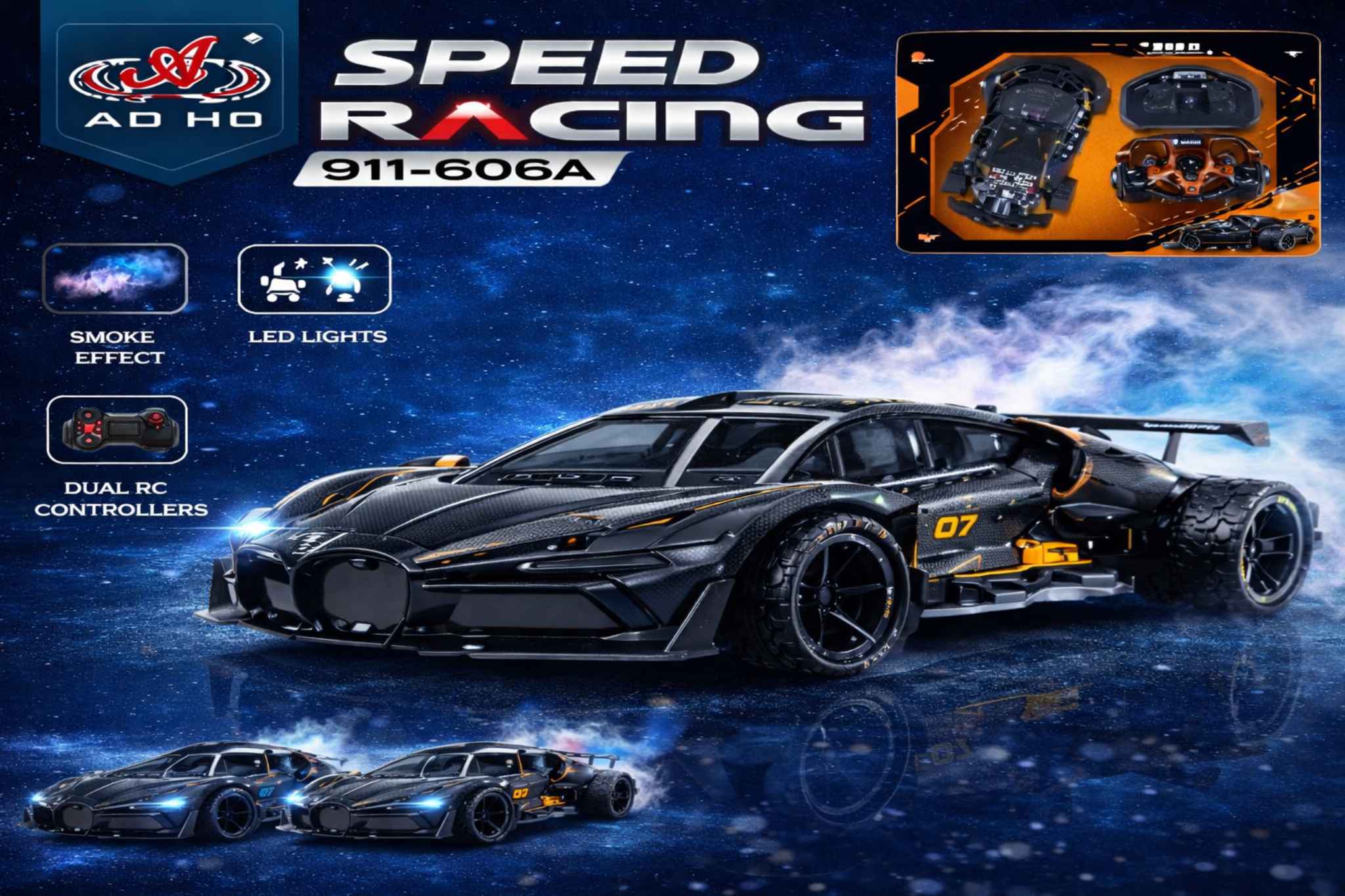 سيارة بوجاتي رياضية بالتحكم عن بعد مع أبواب قابلة للفتح ورذاذ ضباب