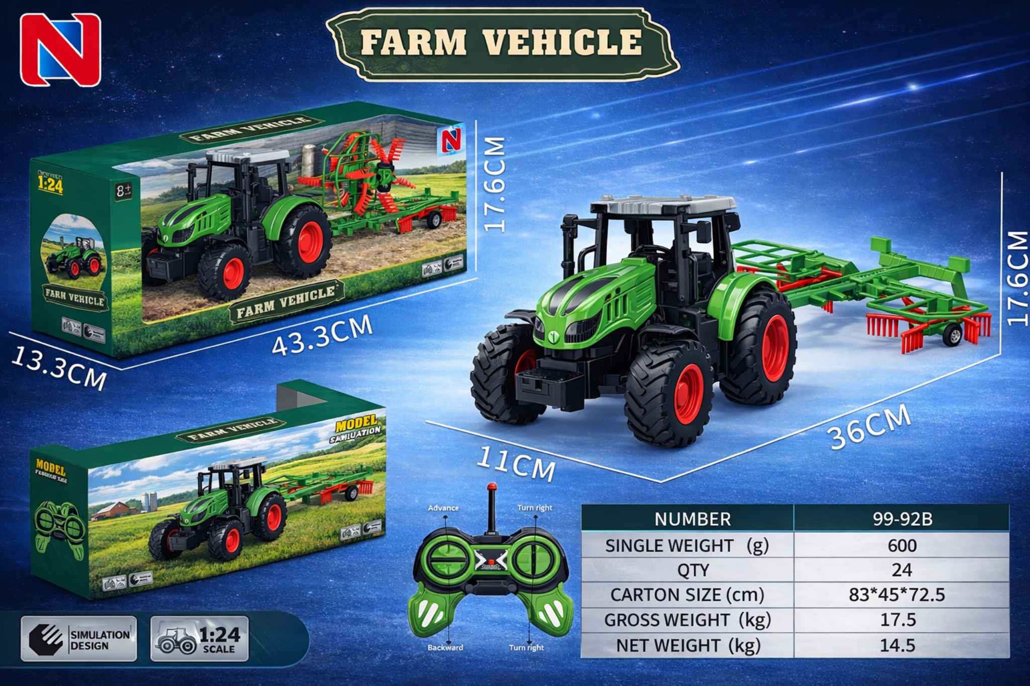 جرار زراعي بالتحكم عن بعد مع آلة جمع القش