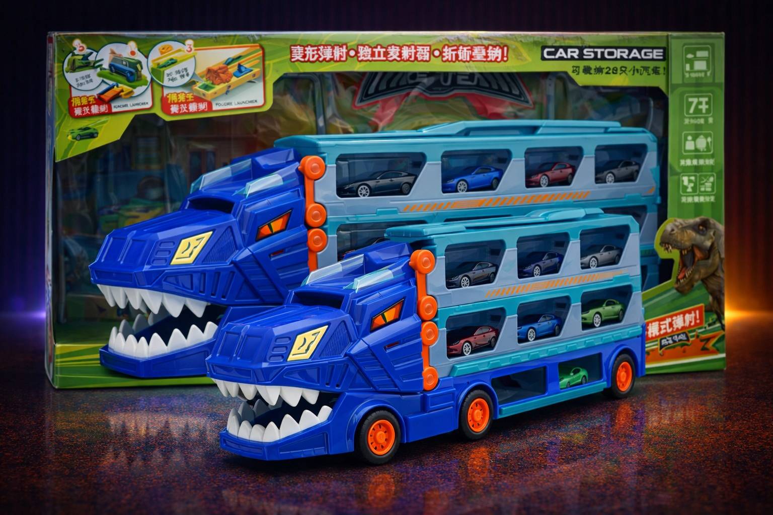 سيارة ديناصور متحولة مع مسار