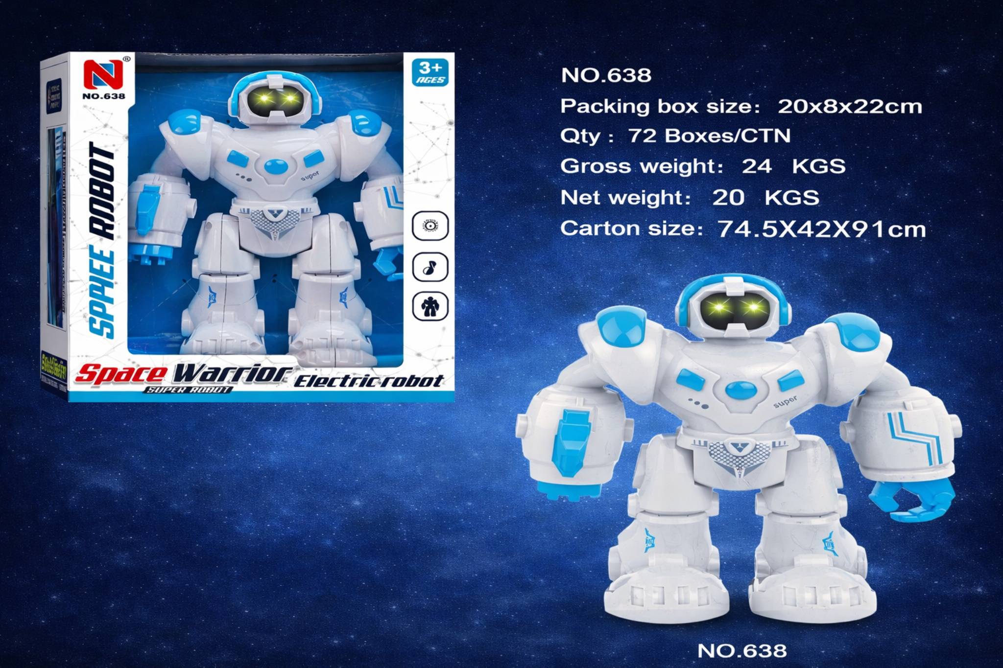 روبوت ذكي يمشي مع أضواء وموسيقى